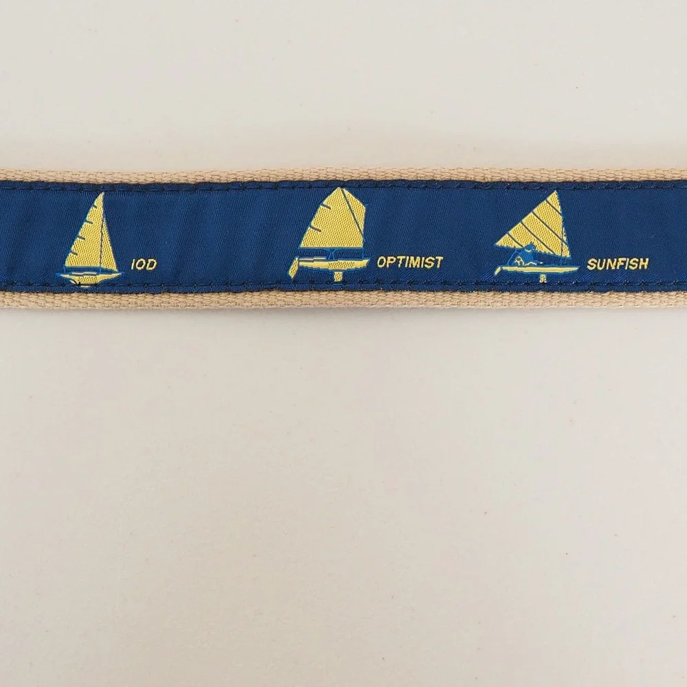 Belted Cow Co Nautical Sailboat Ribbon Club Belt Mens‎ 44 Leather Preppy Yacht
